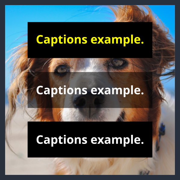 A dark background for the caption text is recommended