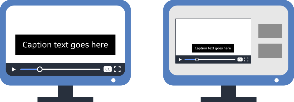 Caption text is larger when viewed in full screen mode.